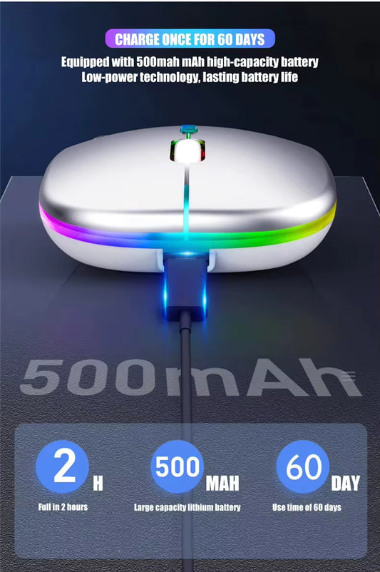 Wireless 2.4GHz and Bluetooth 5.2 Type-C Rechargeable Slim Mouse